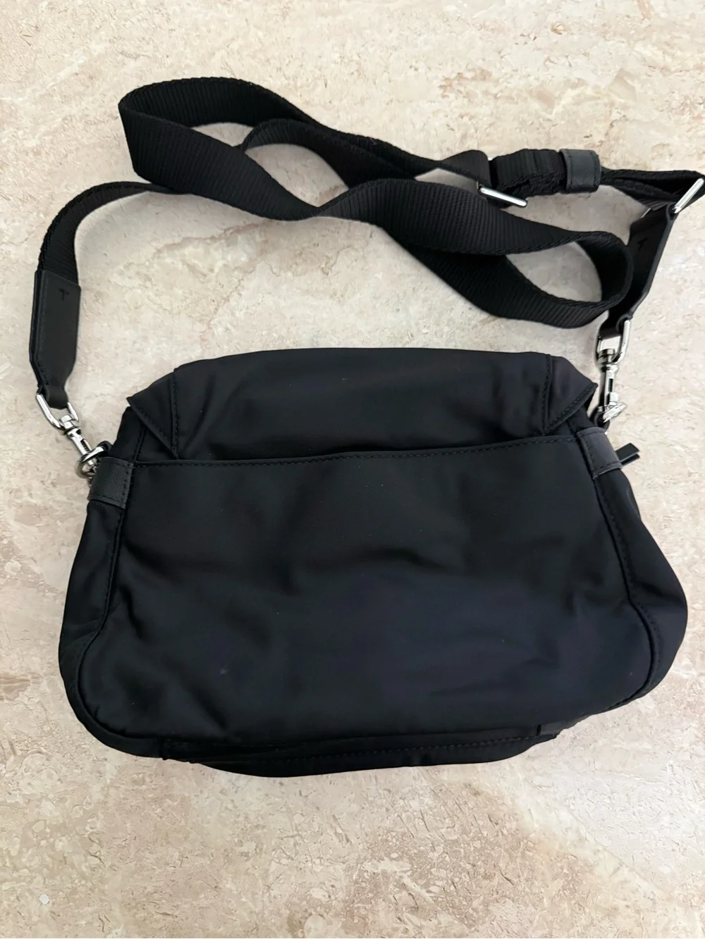 Tory Burch Black Nylon Messenger Crossbody Bag with Silver Hardware